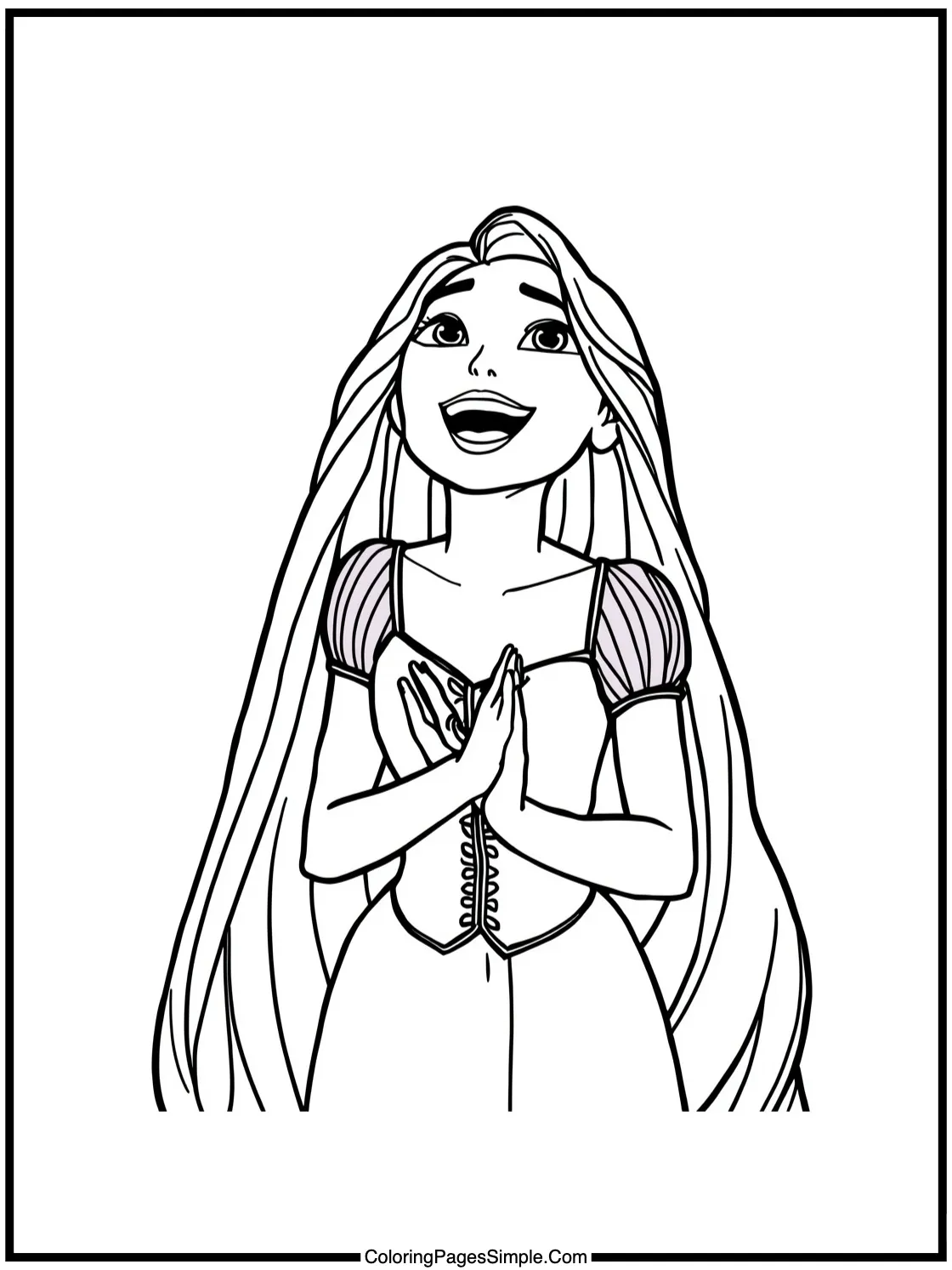 Tangled Coloring Page Rapunzel singing joyfully.