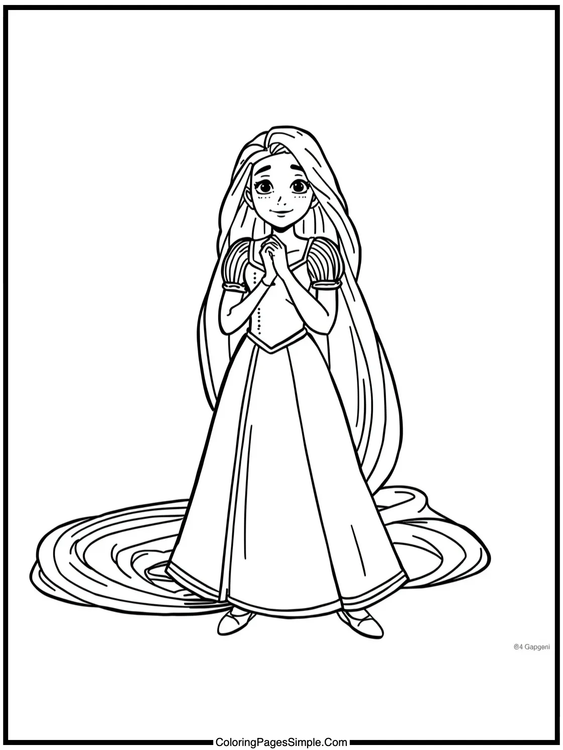 Tangled Coloring Page Rapunzel reading books.