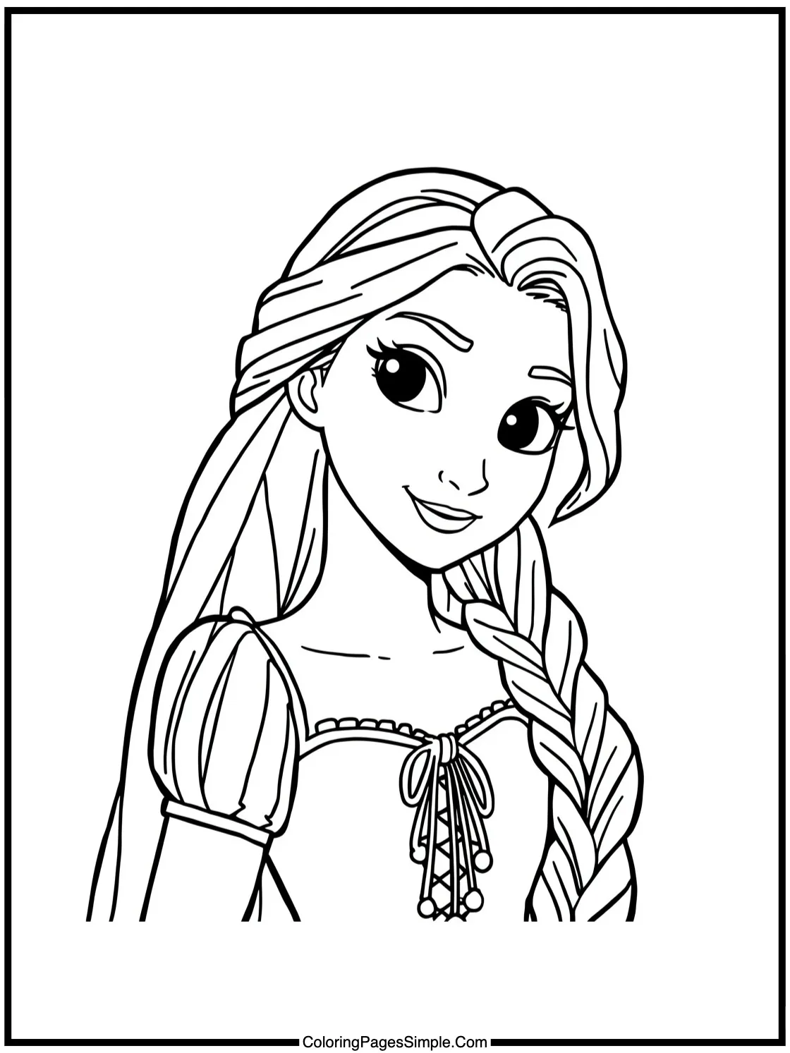 Tangled Coloring Page Rapunzel braiding hair.