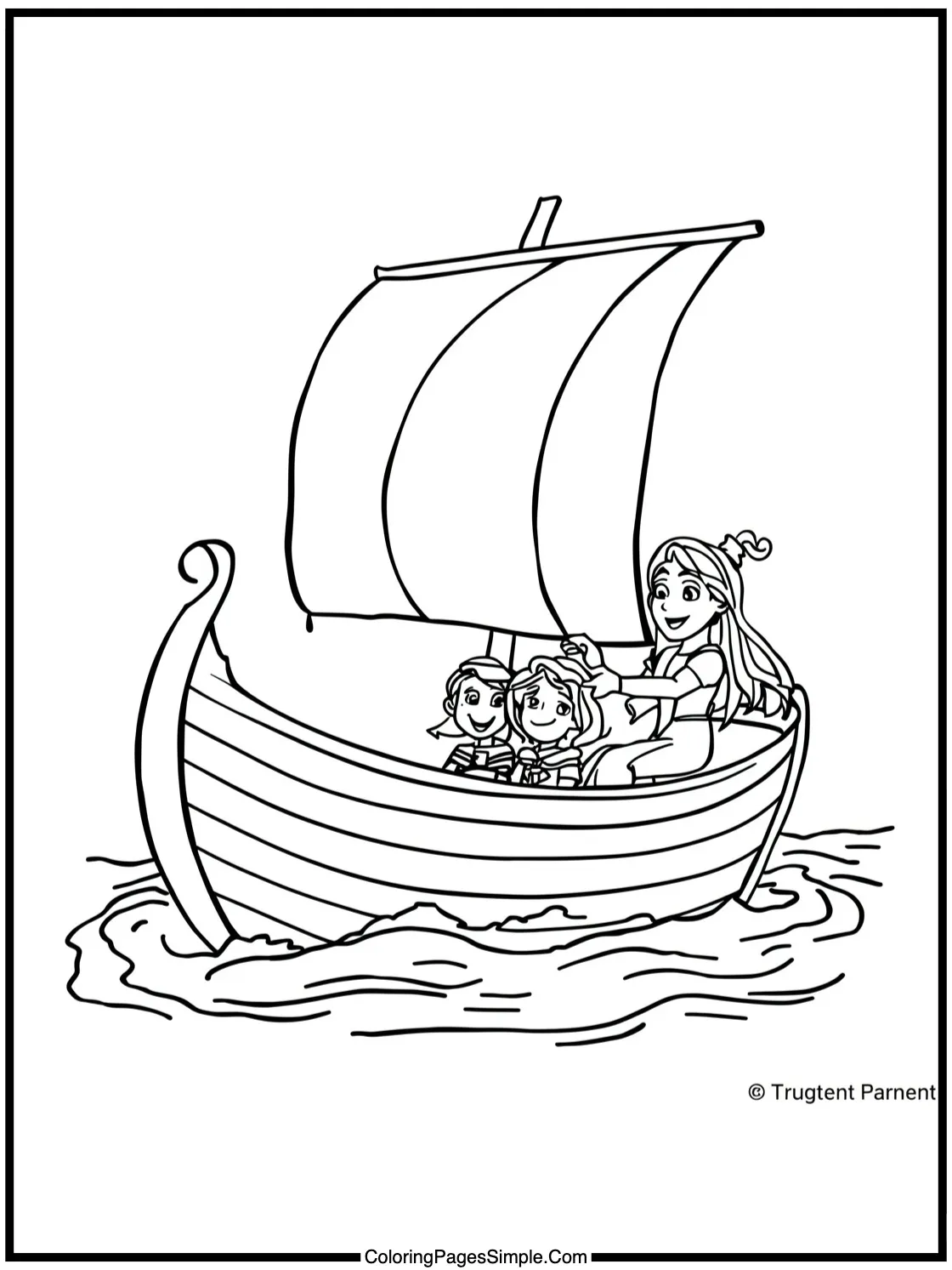 Tangled Coloring Page boat ride adventure.