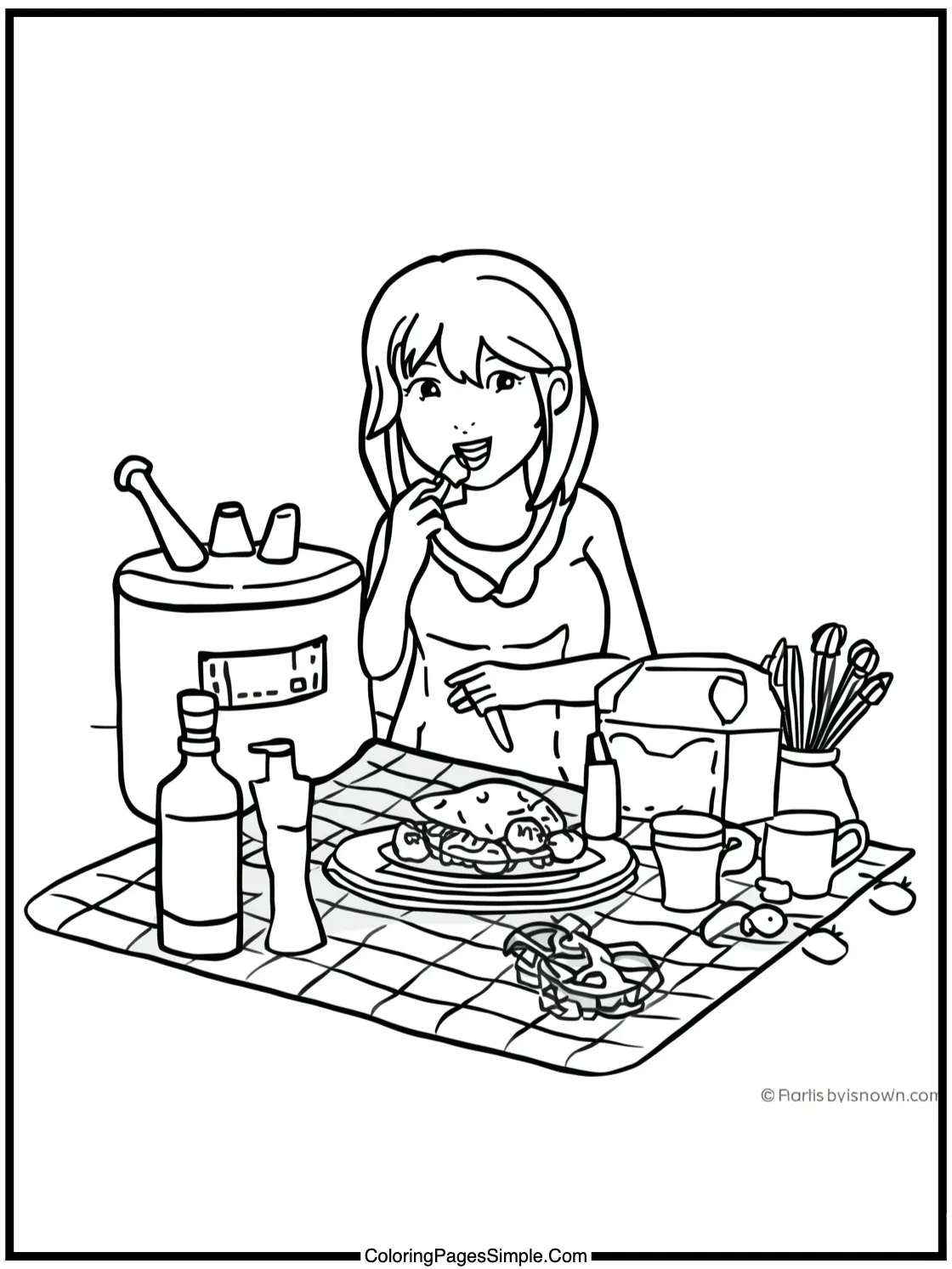 Taylor Swift Coloring Page enjoying a picnic