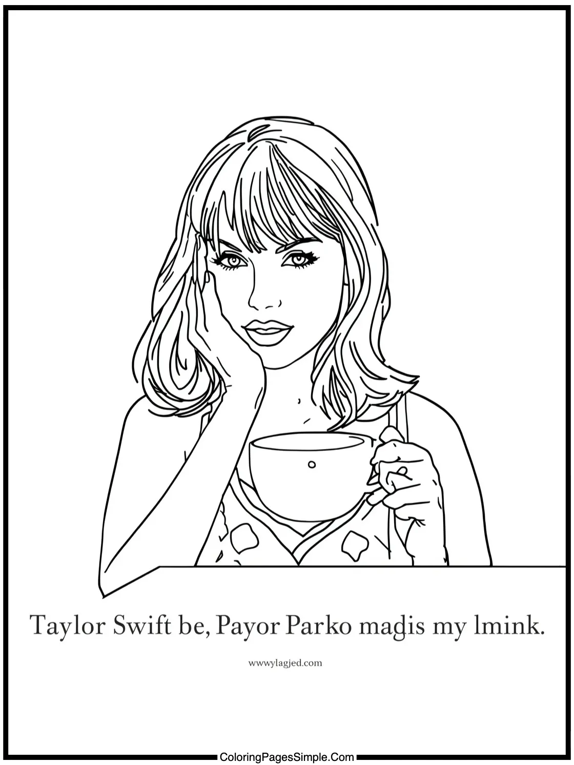 Taylor Swift Coloring Page sipping a warm drink
