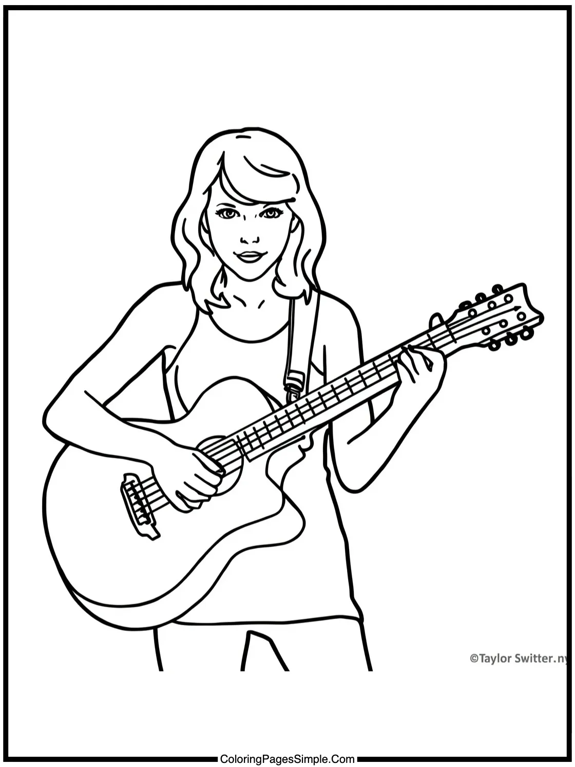 Taylor Swift Coloring Page playing her guitar