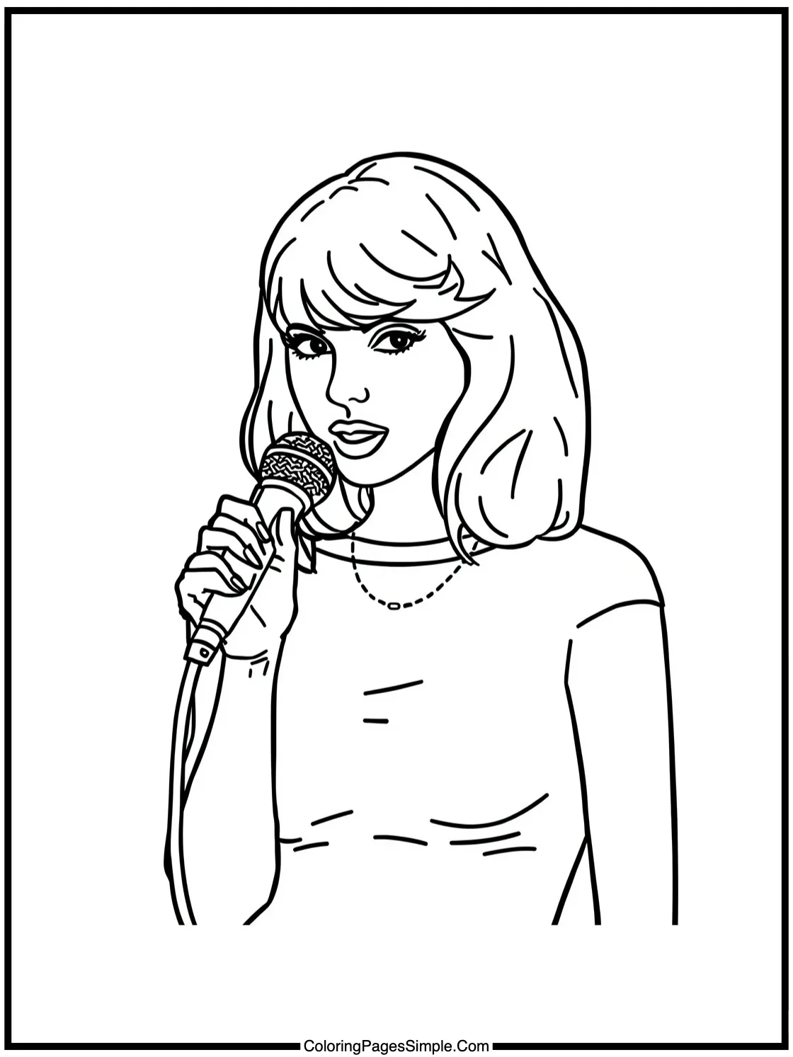 Taylor Swift Coloring Page holding a microphone