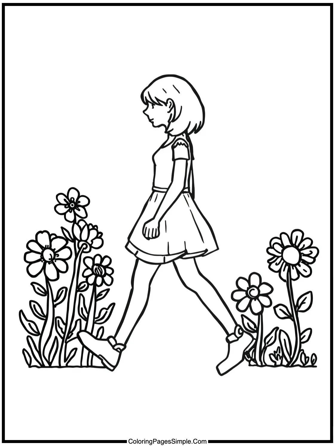 Taylor Swift Coloring Page walking through flowers