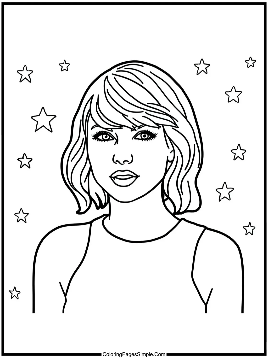 Taylor Swift Coloring Page with a starry background