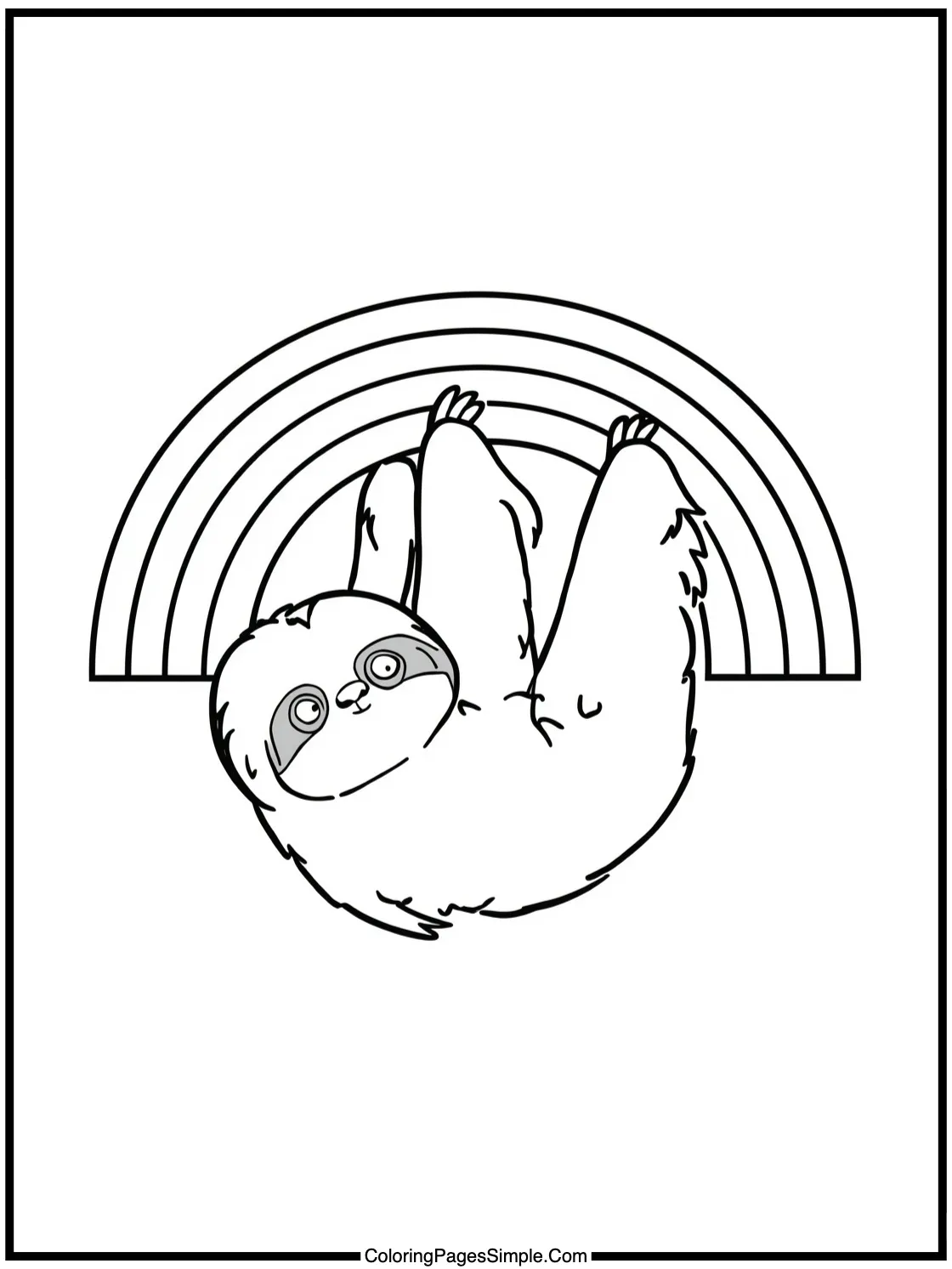 Tiny sloth hanging from a rainbow.